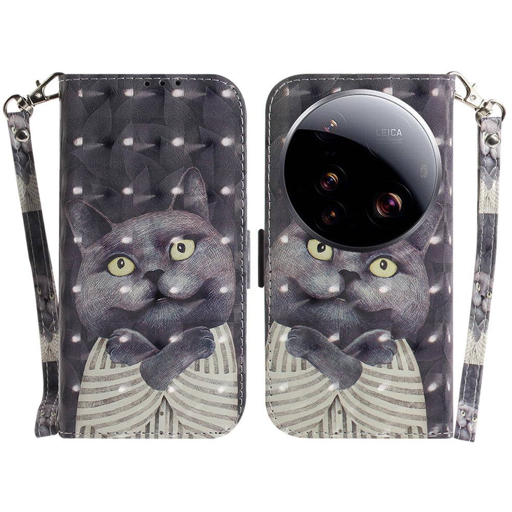 For Xiaomi 15 Ultra Case Pattern Printing Leather Wallet Phone Cover with Wrist Strap