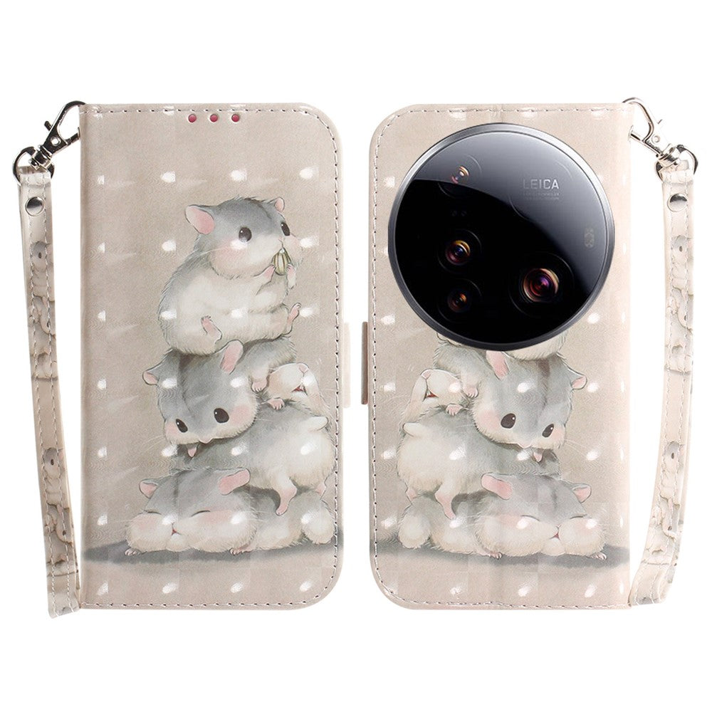 For Xiaomi 15 Ultra Case Pattern Printing Leather Wallet Phone Cover with Wrist Strap