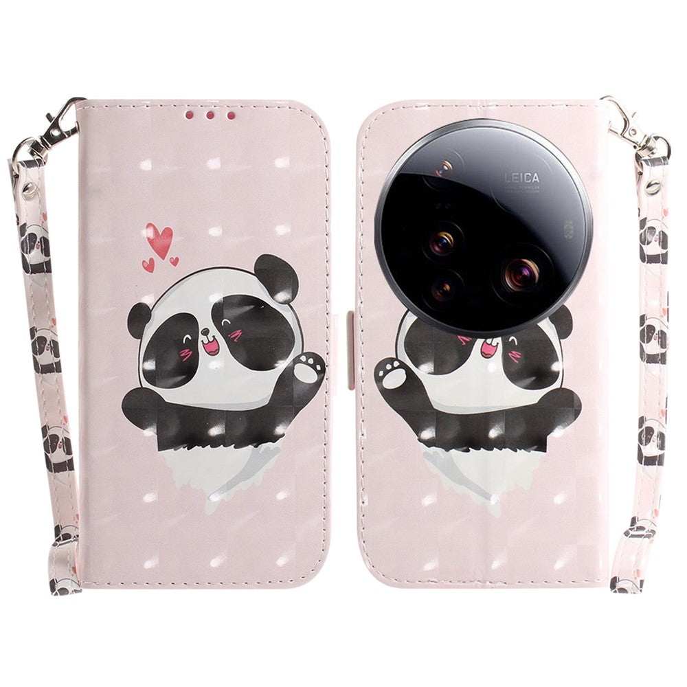 For Xiaomi 15 Ultra Case Pattern Printing Leather Wallet Phone Cover with Wrist Strap