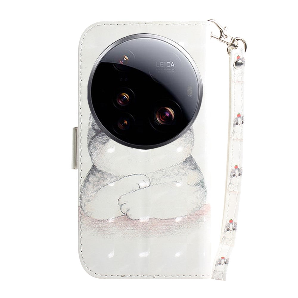 For Xiaomi 15 Ultra Case Pattern Printing Leather Wallet Phone Cover with Wrist Strap