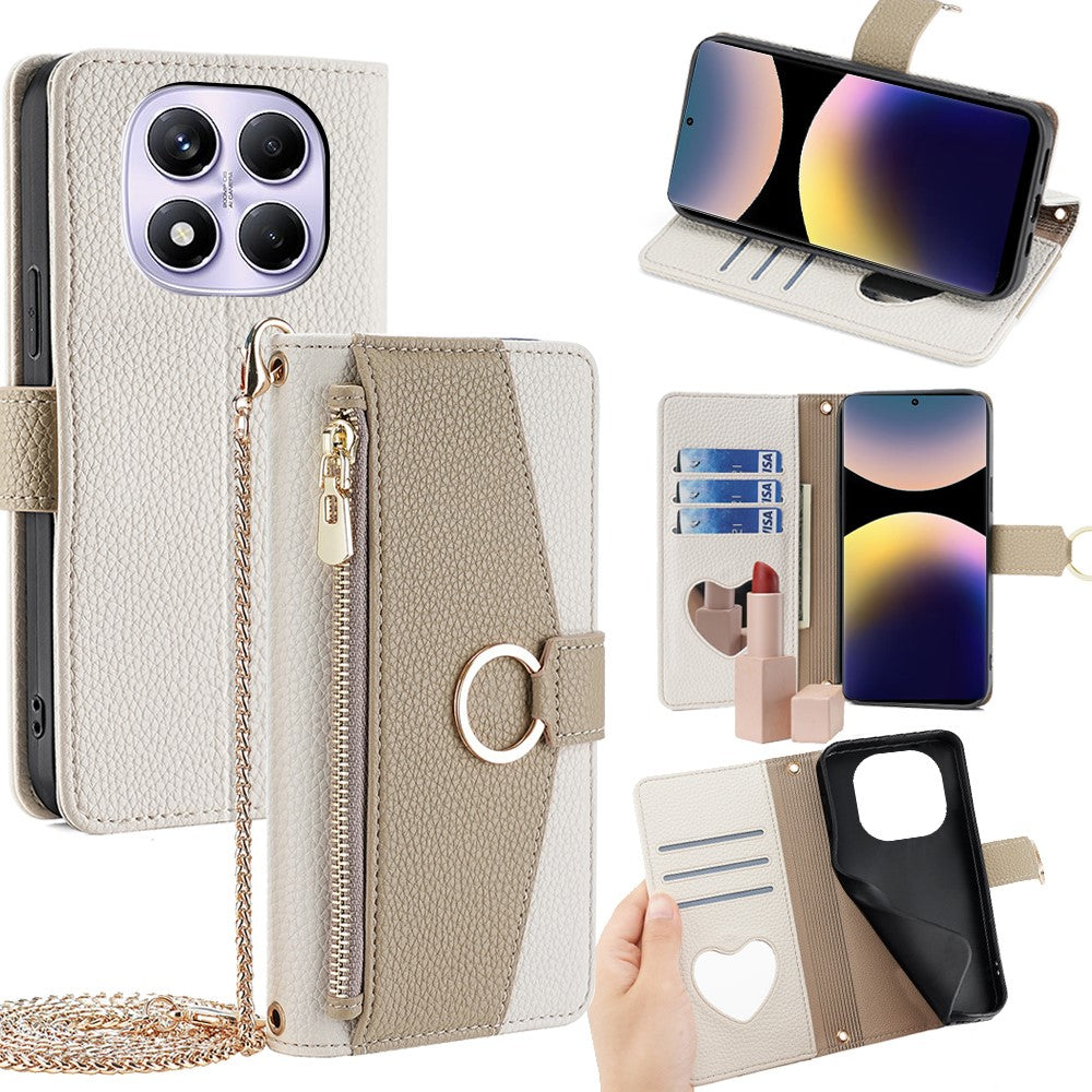 For Xiaomi Redmi Note 14 Pro 4G Case Mirror Wallet Leather Phone Cover with Chain Shoulder Strap