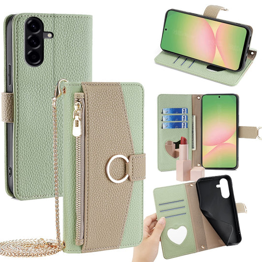 Galaxy A56 5G Wallet-Hülle – Litschi-Textur, mit Spiegel & Kettenschultergurt