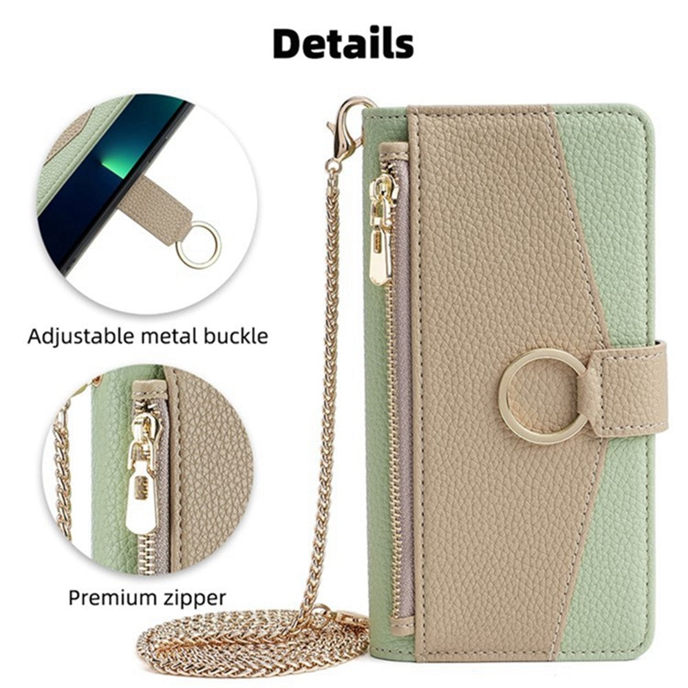 Galaxy A56 5G Wallet-Hülle – Litschi-Textur, mit Spiegel & Kettenschultergurt