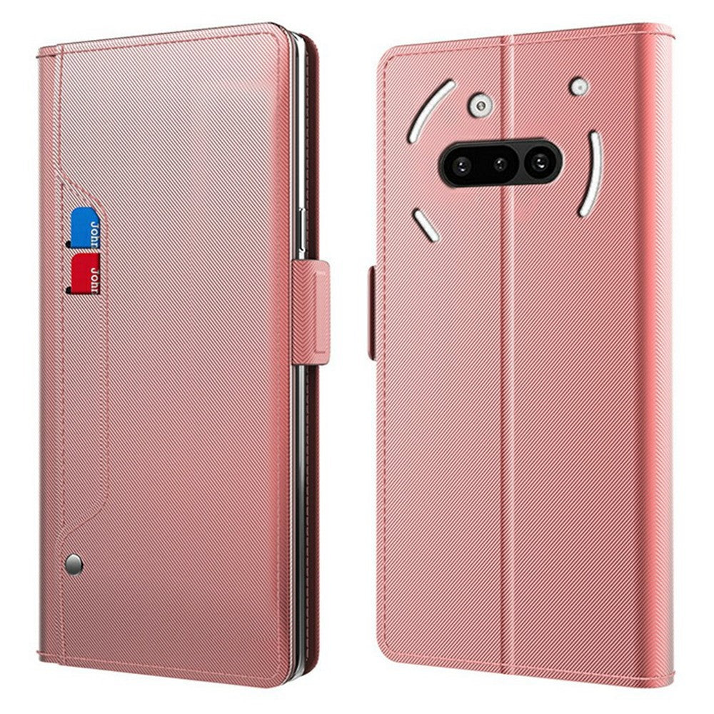 Nothing Phone (3a) Wallet-Handyhülle – Aus PU-Leder mit Ständer, Kartenhalter & Spiegel