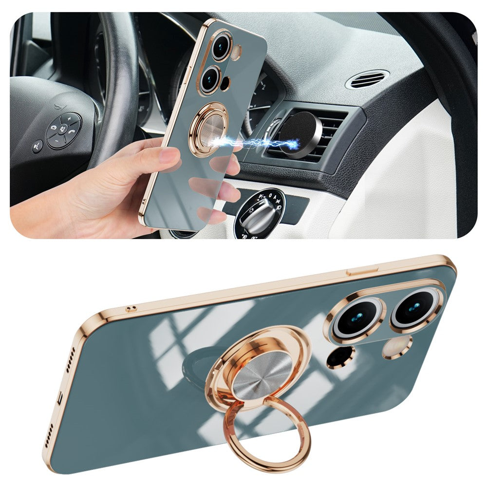 For Xiaomi Redmi Note 13 4G Case Precise Cutouts 6D Electroplating TPU Phone Cover with Ring Holder