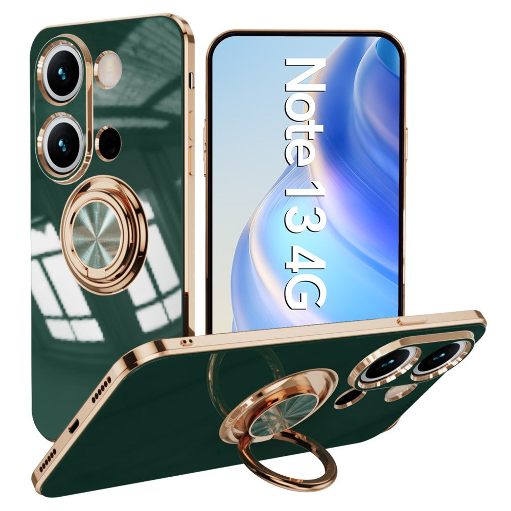 For Xiaomi Redmi Note 13 4G Case Precise Cutouts 6D Electroplating TPU Phone Cover with Ring Holder