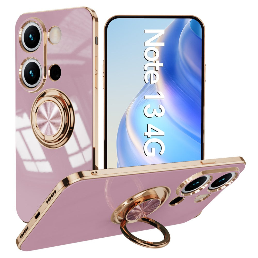 For Xiaomi Redmi Note 13 4G Case Precise Cutouts 6D Electroplating TPU Phone Cover with Ring Holder