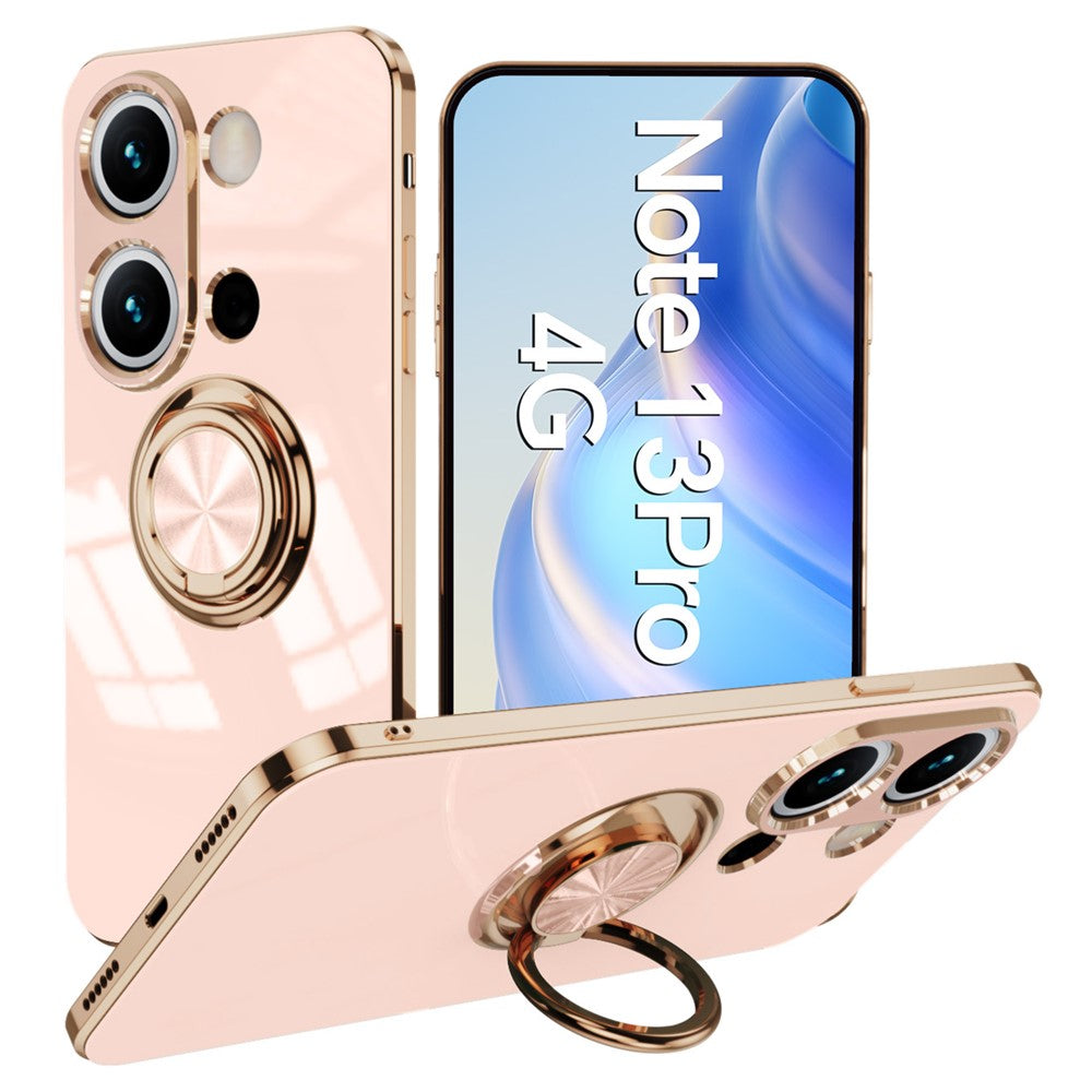 For Xiaomi Redmi Note 13 Pro 4G / Poco M6 Pro 4G Case Precise Cutouts 6D Electroplating TPU Phone Cover with Ring Holder