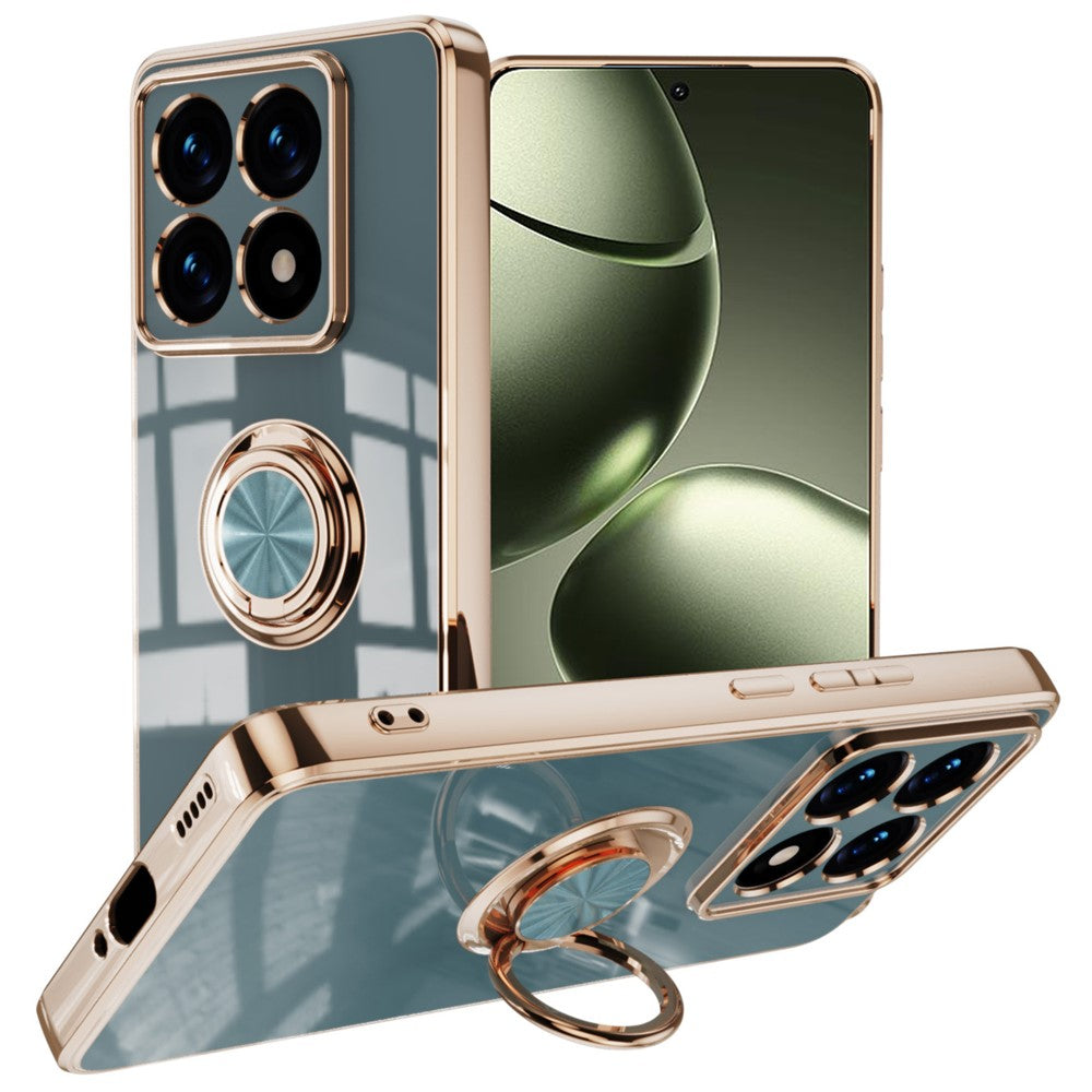 For Xiaomi 14T Case Precise Cutouts 6D Electroplating TPU Phone Cover with Ring Holder