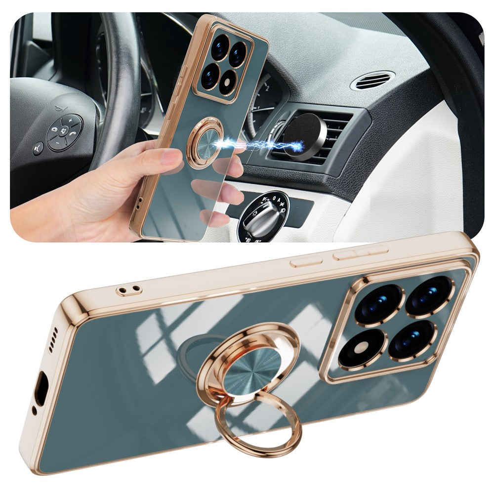 For Xiaomi 14T Case Precise Cutouts 6D Electroplating TPU Phone Cover with Ring Holder