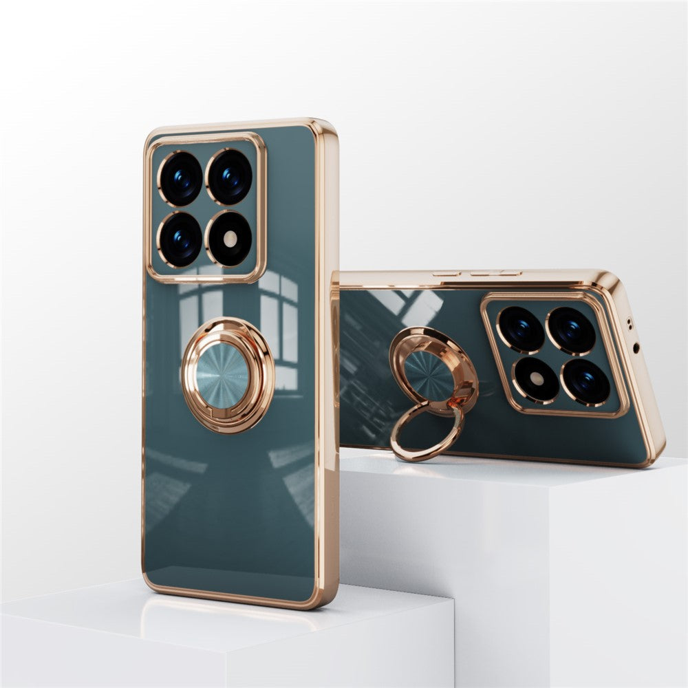 For Xiaomi 14T Case Precise Cutouts 6D Electroplating TPU Phone Cover with Ring Holder