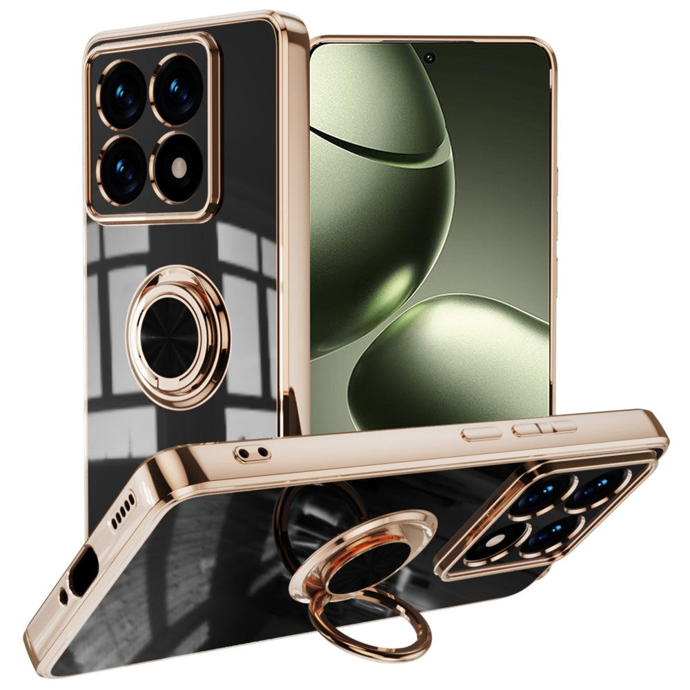 For Xiaomi 14T Case Precise Cutouts 6D Electroplating TPU Phone Cover with Ring Holder