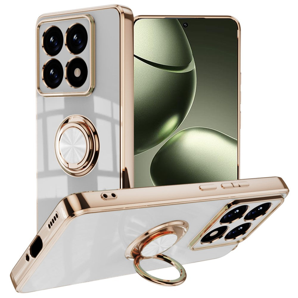 For Xiaomi 14T Case Precise Cutouts 6D Electroplating TPU Phone Cover with Ring Holder