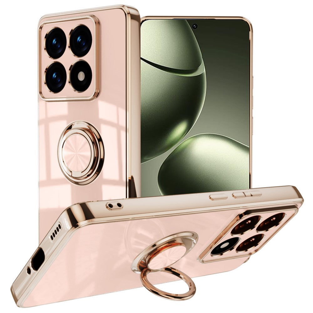 For Xiaomi 14T Case Precise Cutouts 6D Electroplating TPU Phone Cover with Ring Holder