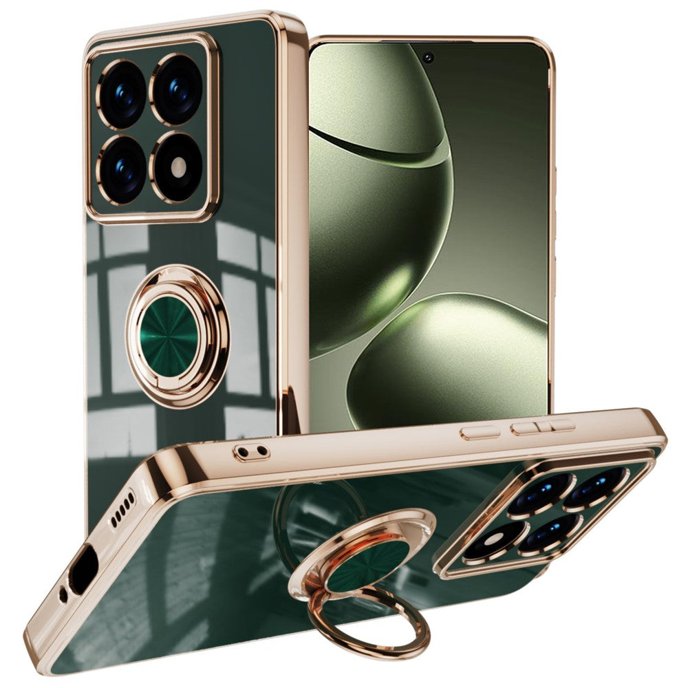 For Xiaomi 14T Case Precise Cutouts 6D Electroplating TPU Phone Cover with Ring Holder