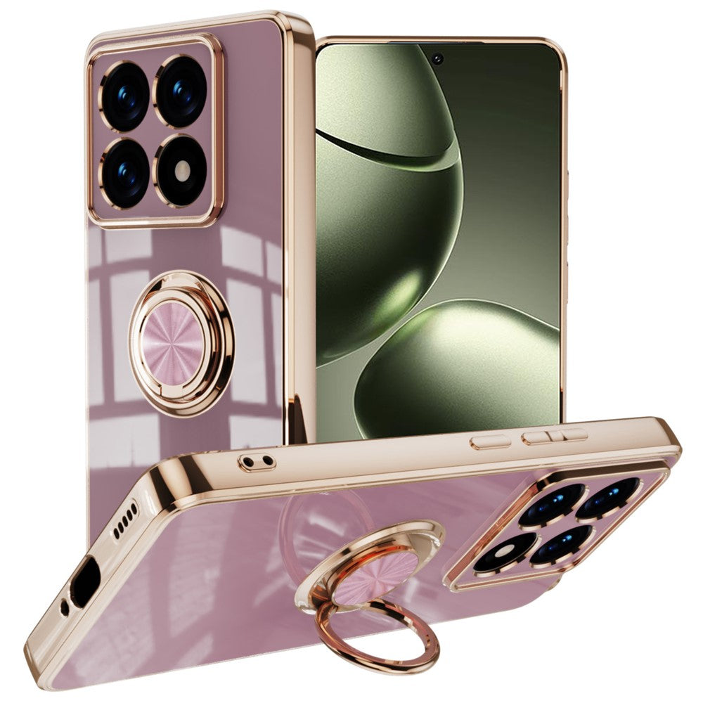 For Xiaomi 14T Case Precise Cutouts 6D Electroplating TPU Phone Cover with Ring Holder