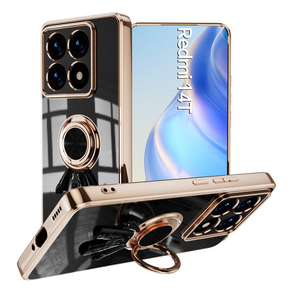 For Xiaomi 14T Case with Astronaut Ring Kickstand 6D Electroplating TPU Phone Cover
