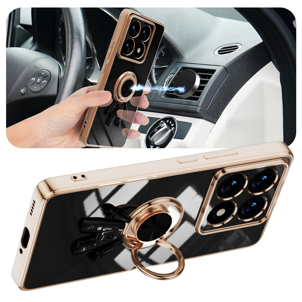 For Xiaomi 14T Case with Astronaut Ring Kickstand 6D Electroplating TPU Phone Cover