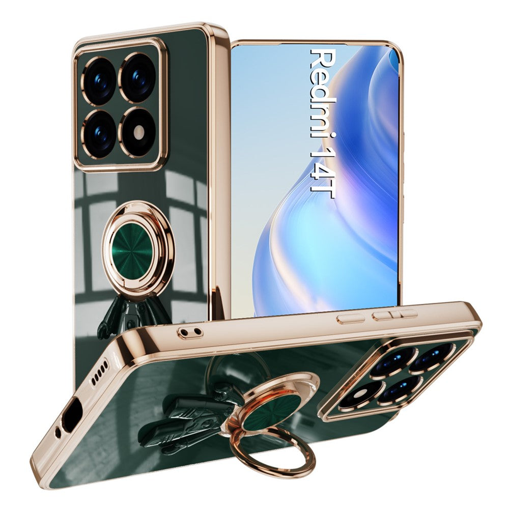 For Xiaomi 14T Case with Astronaut Ring Kickstand 6D Electroplating TPU Phone Cover