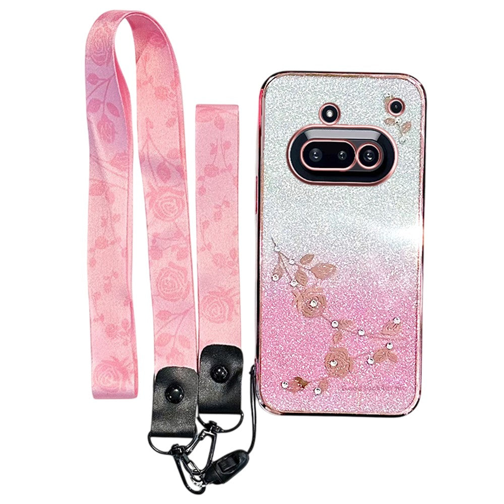 KADEM For Nothing Phone (3a) Case Flower Pattern TPU Gradient Phone Cover with Lanyards