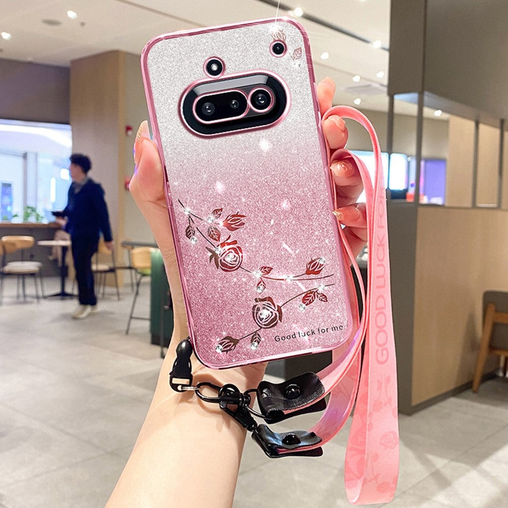 KADEM For Nothing Phone (3a) Case Flower Pattern TPU Gradient Phone Cover with Lanyards