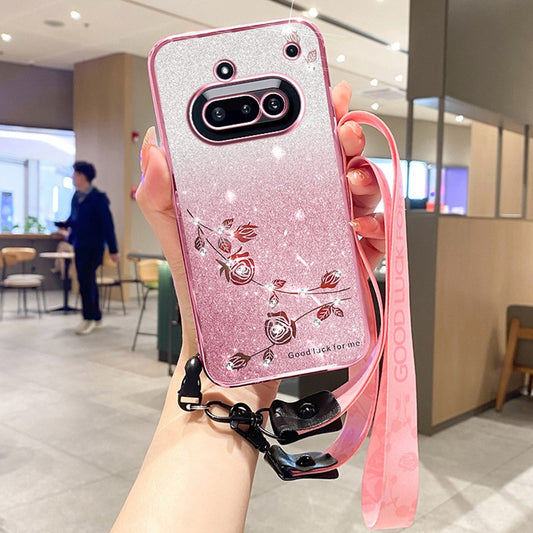 KADEM For Nothing Phone (3a) Case Flower Pattern TPU Gradient Phone Cover with Lanyards