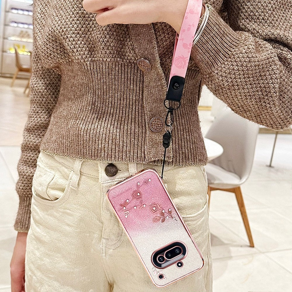 KADEM For Nothing Phone (3a) Case Flower Pattern TPU Gradient Phone Cover with Lanyards