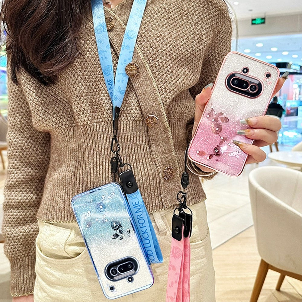 KADEM For Nothing Phone (3a) Case Flower Pattern TPU Gradient Phone Cover with Lanyards