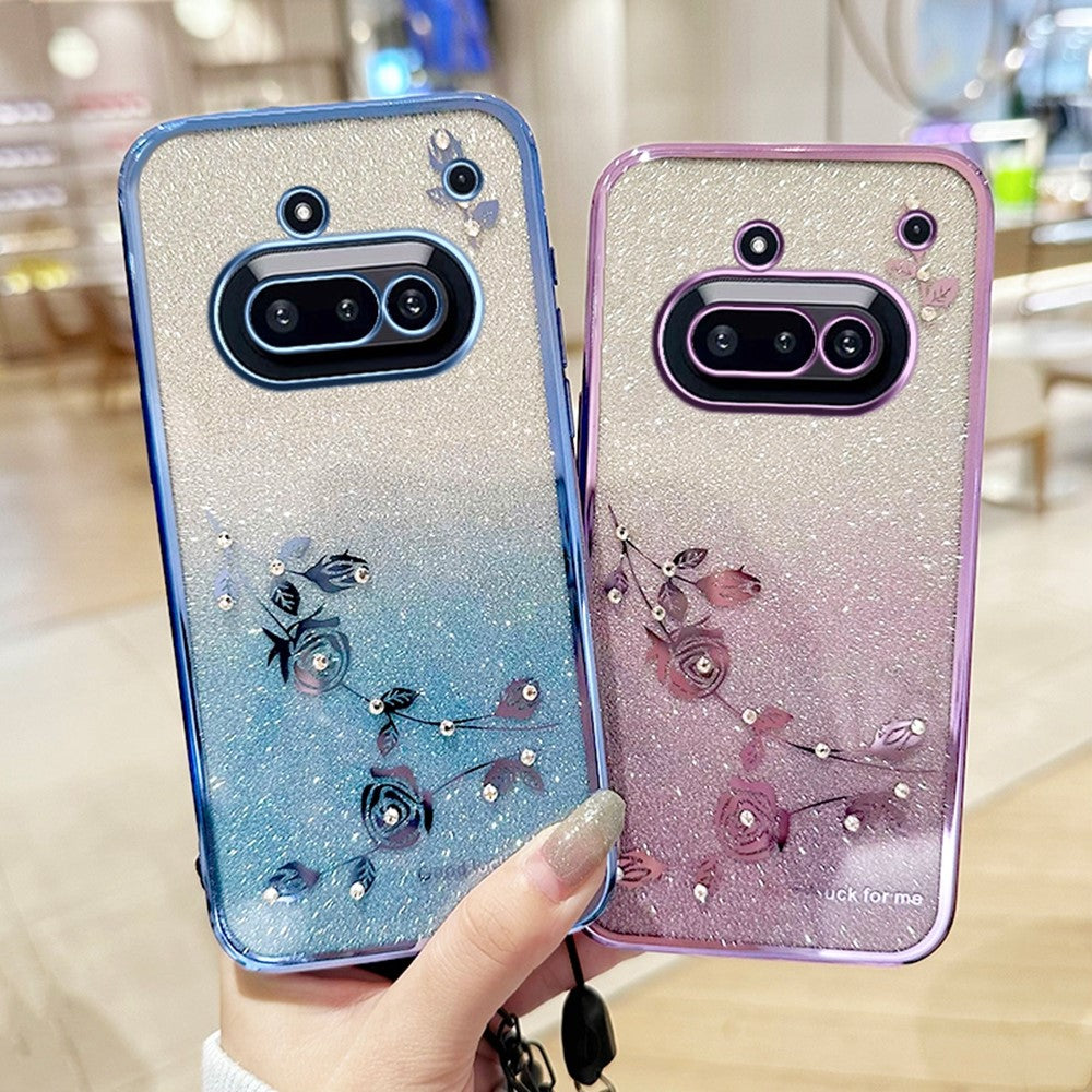 KADEM For Nothing Phone (3a) Case Flower Pattern TPU Gradient Phone Cover with Lanyards