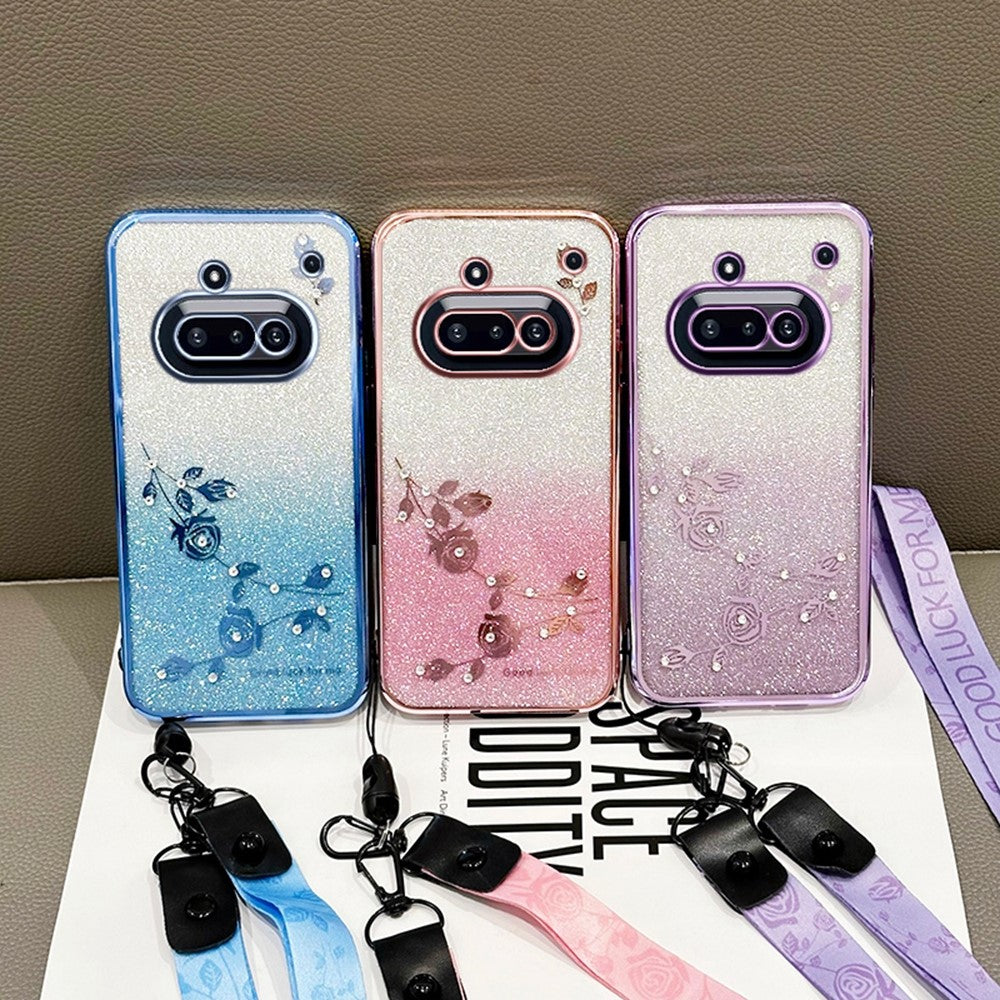 KADEM For Nothing Phone (3a) Case Flower Pattern TPU Gradient Phone Cover with Lanyards