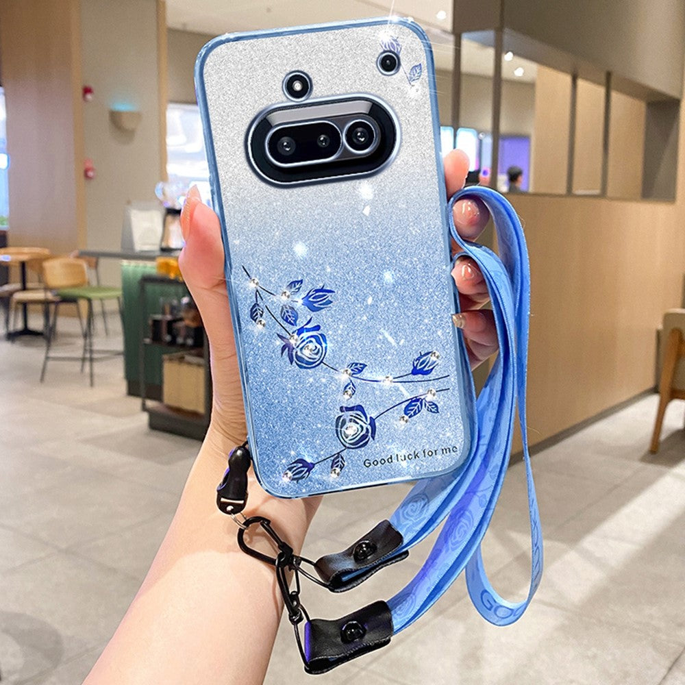 KADEM For Nothing Phone (3a) Case Flower Pattern TPU Gradient Phone Cover with Lanyards