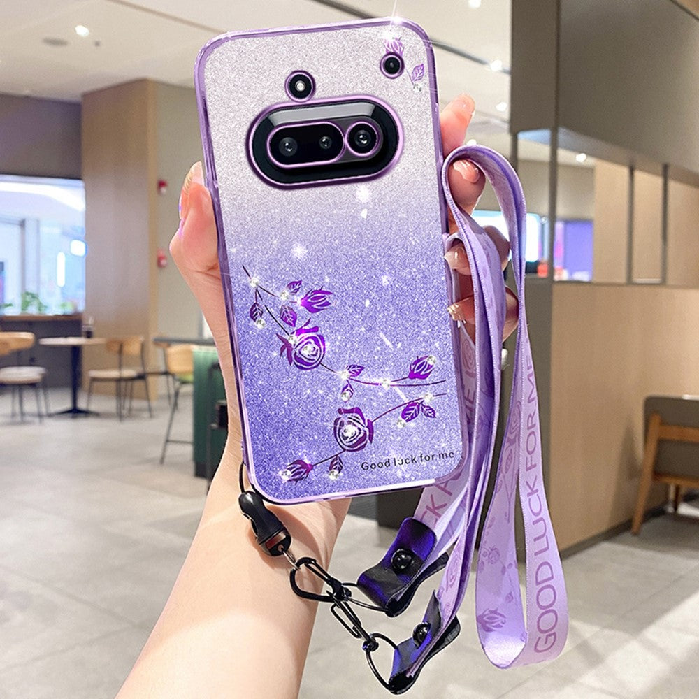 KADEM For Nothing Phone (3a) Case Flower Pattern TPU Gradient Phone Cover with Lanyards