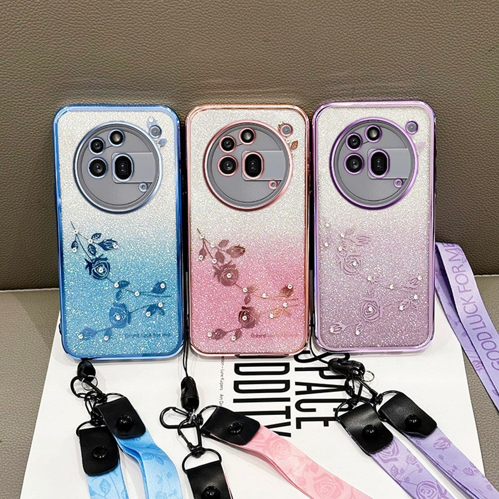 KADEM For Nothing Phone (3a) Pro Case Flower Pattern TPU Gradient Phone Cover with Lanyards