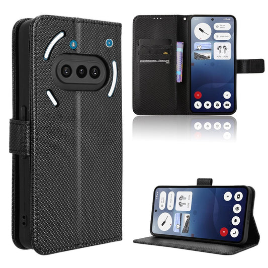 For Nothing Phone (3a) Leather Wallet Case with Strap Diamond Texture Phone Cover