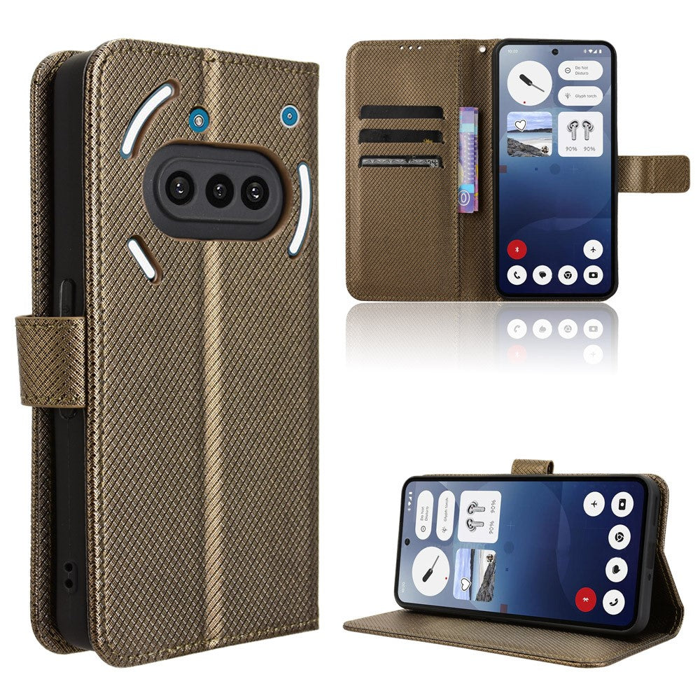 For Nothing Phone (3a) Leather Wallet Case with Strap Diamond Texture Phone Cover