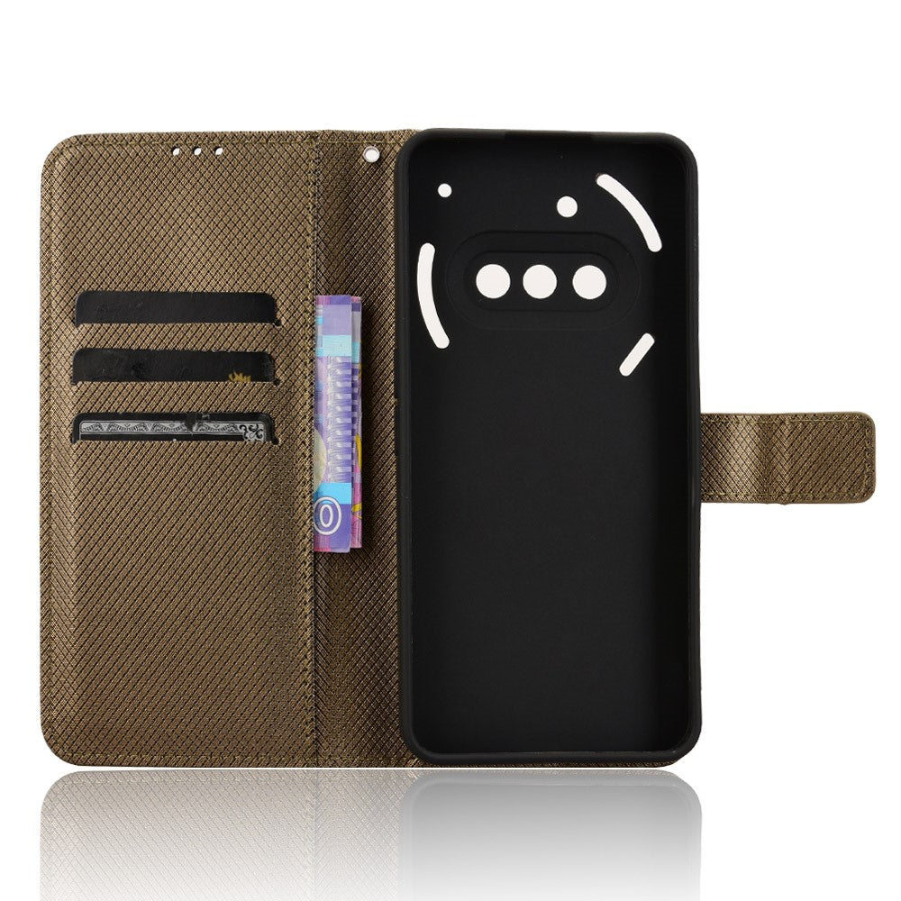 For Nothing Phone (3a) Leather Wallet Case with Strap Diamond Texture Phone Cover