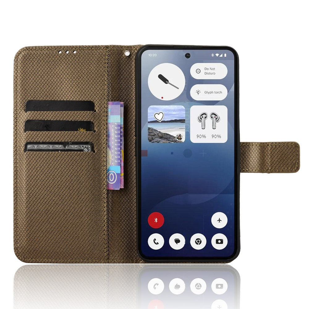 For Nothing Phone (3a) Leather Wallet Case with Strap Diamond Texture Phone Cover