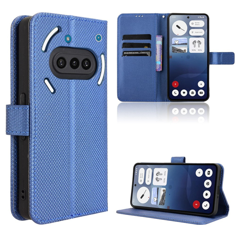 For Nothing Phone (3a) Leather Wallet Case with Strap Diamond Texture Phone Cover