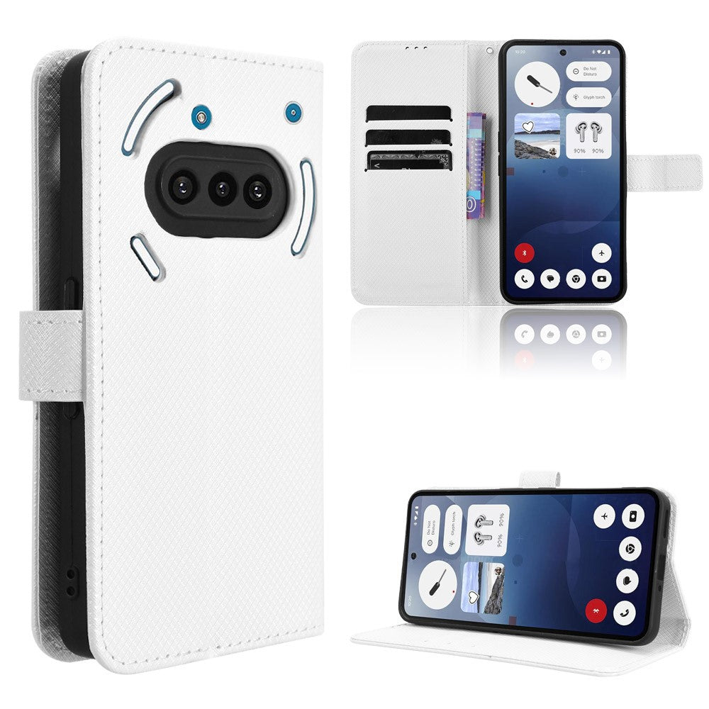 For Nothing Phone (3a) Leather Wallet Case with Strap Diamond Texture Phone Cover