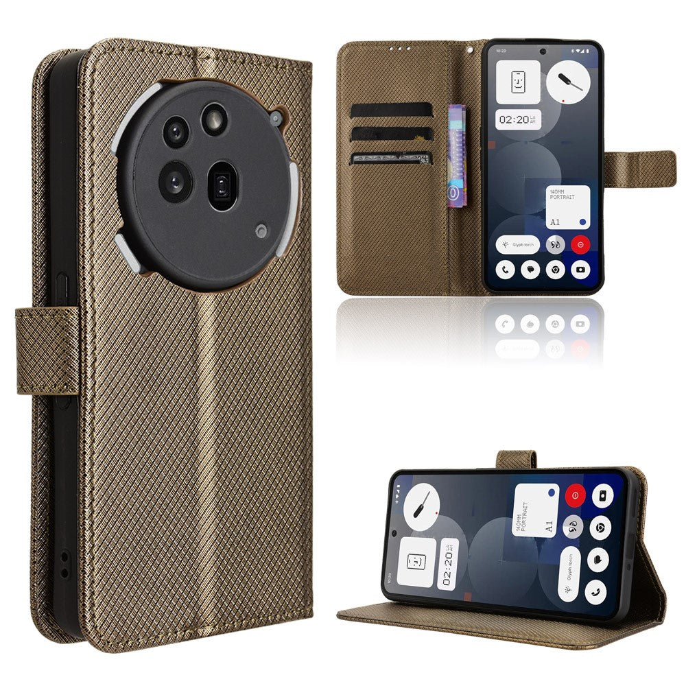 For Nothing Phone (3a) Pro Leather Wallet Case with Strap Diamond Texture Phone Cover