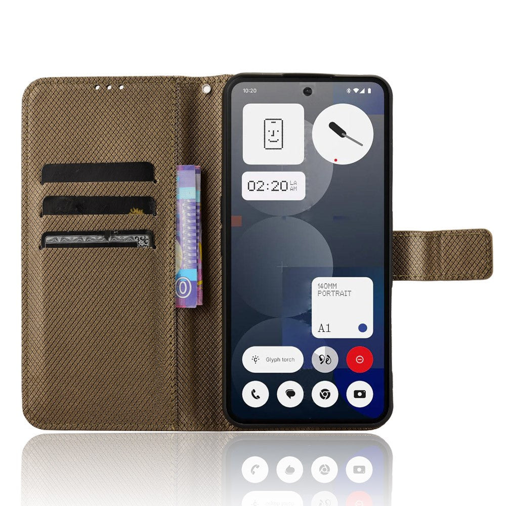 For Nothing Phone (3a) Pro Leather Wallet Case with Strap Diamond Texture Phone Cover