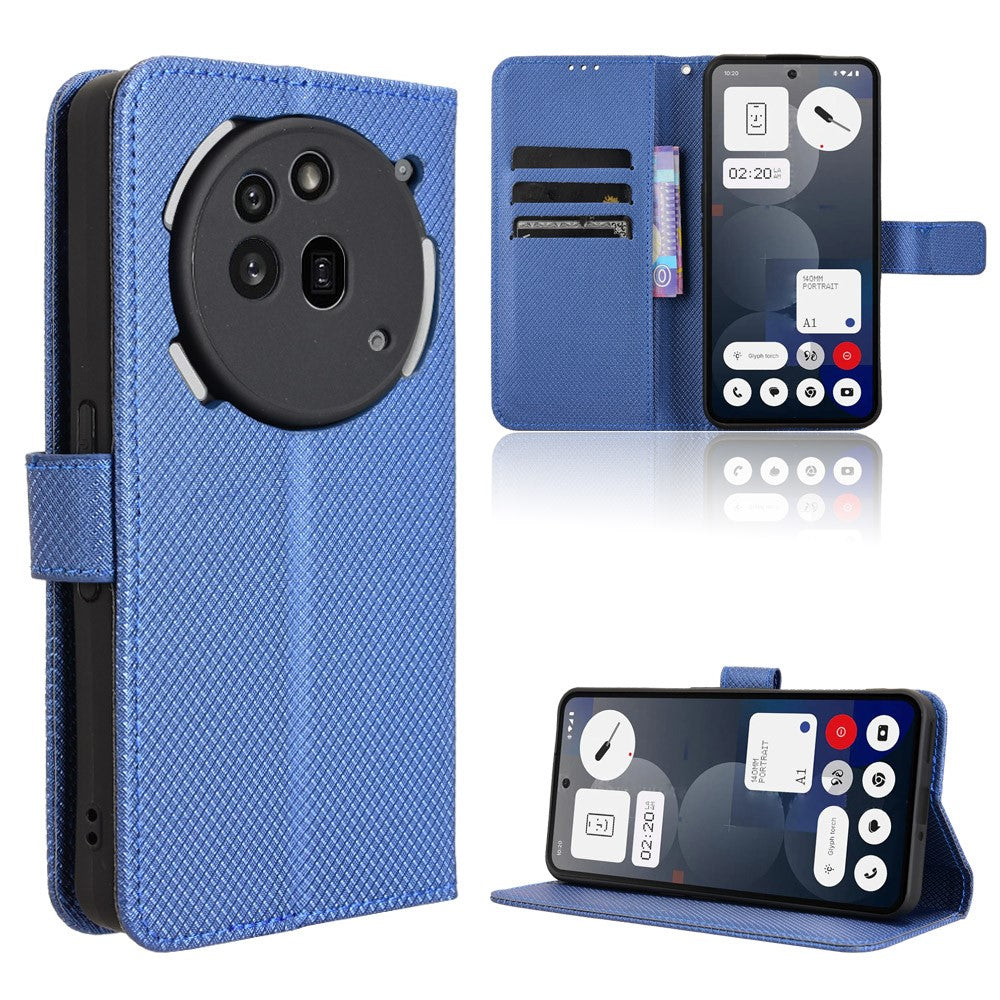 For Nothing Phone (3a) Pro Leather Wallet Case with Strap Diamond Texture Phone Cover