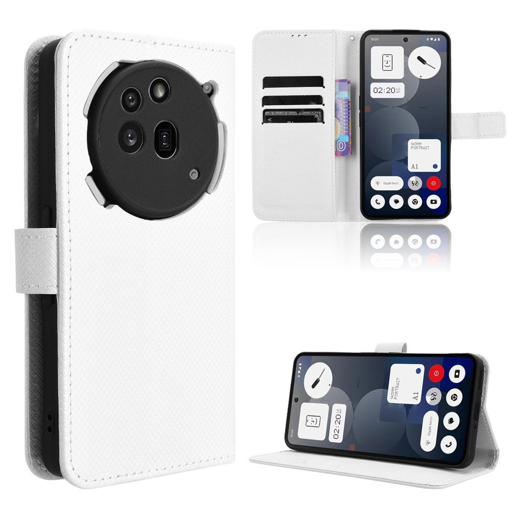 For Nothing Phone (3a) Pro Leather Wallet Case with Strap Diamond Texture Phone Cover