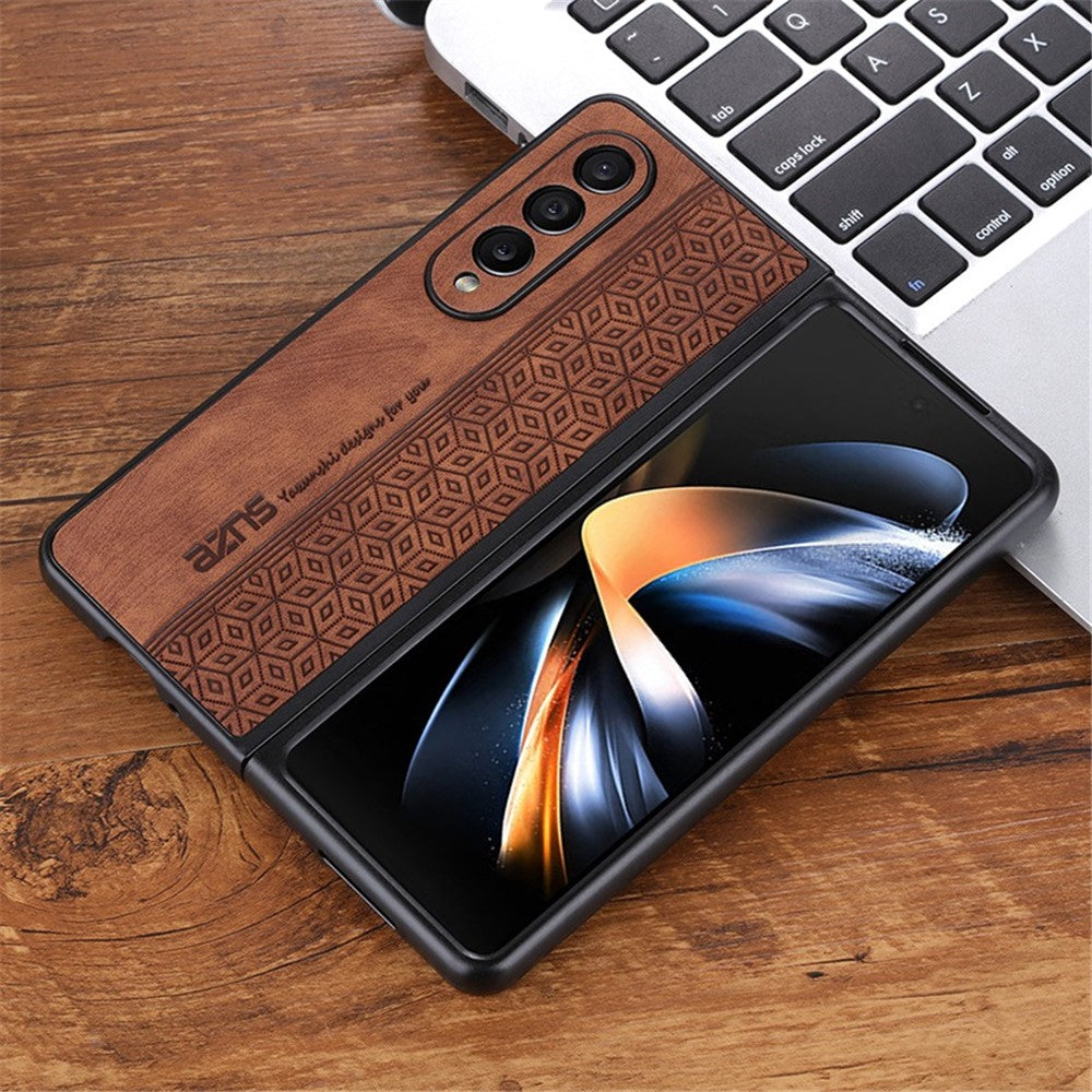 AZNS Phone Case For Samsung Galaxy Z Fold4 5G Imprinted Pattern PU Leather Coated TPU Anti-drop Back Cover