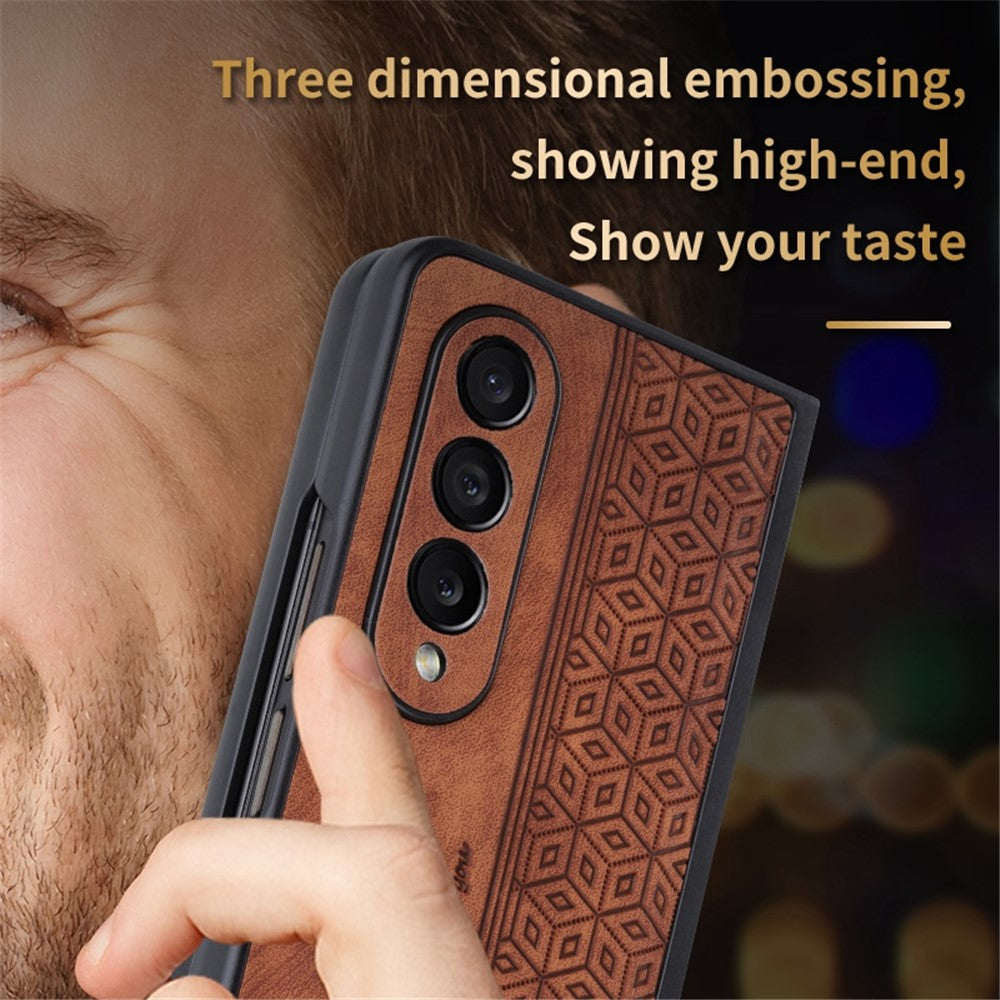 AZNS Phone Case For Samsung Galaxy Z Fold4 5G Imprinted Pattern PU Leather Coated TPU Anti-drop Back Cover