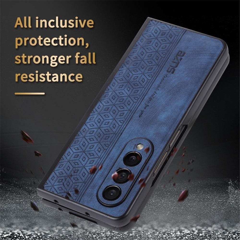 AZNS Phone Case For Samsung Galaxy Z Fold4 5G Imprinted Pattern PU Leather Coated TPU Anti-drop Back Cover