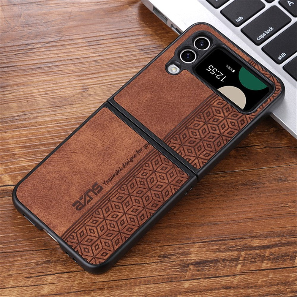 AZNS For Samsung Galaxy Z Flip4 5G Imprinted Pattern Folding Phone Case PU Leather Coated Hard PC Back Cover