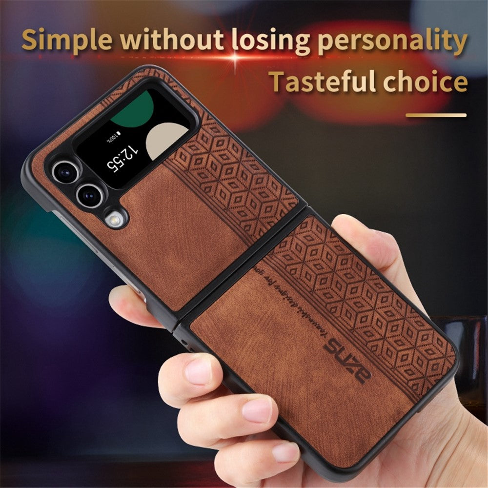 AZNS For Samsung Galaxy Z Flip4 5G Imprinted Pattern Folding Phone Case PU Leather Coated Hard PC Back Cover