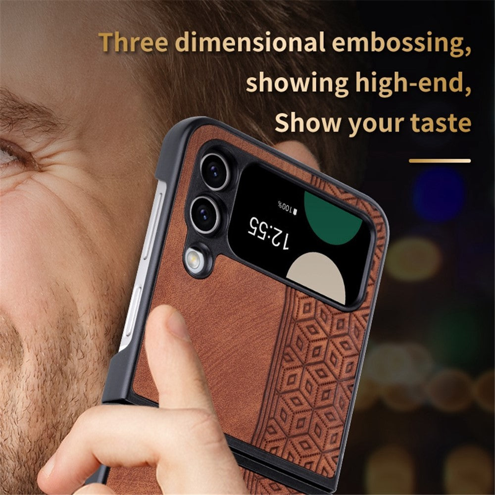 AZNS For Samsung Galaxy Z Flip4 5G Imprinted Pattern Folding Phone Case PU Leather Coated Hard PC Back Cover