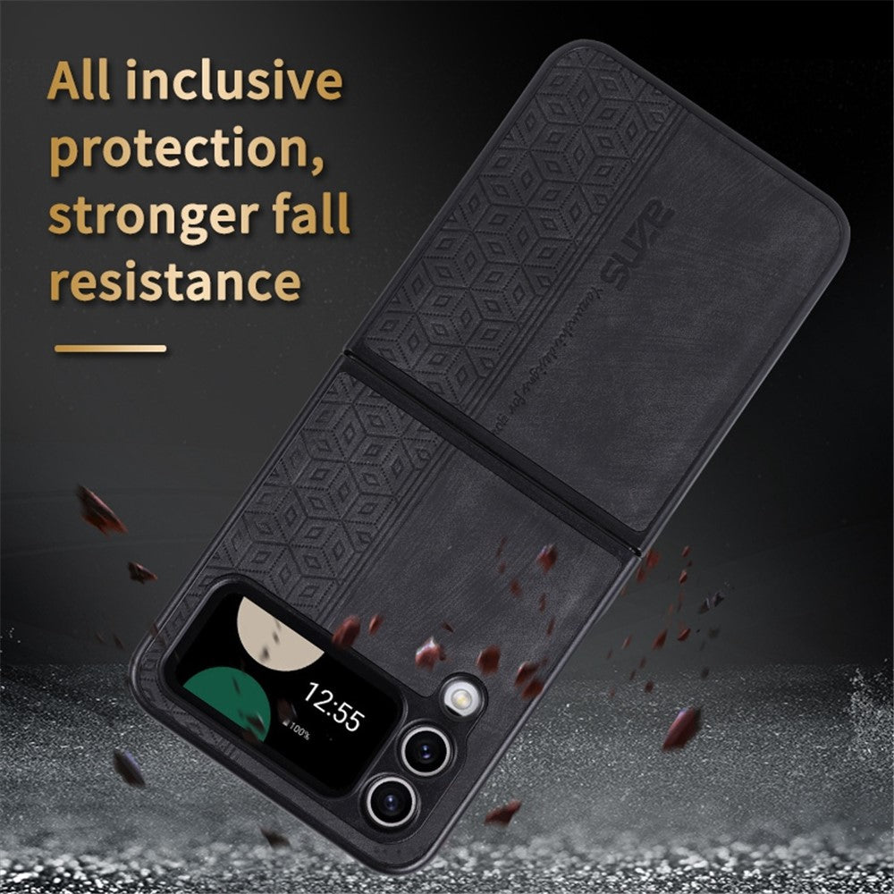 AZNS For Samsung Galaxy Z Flip4 5G Imprinted Pattern Folding Phone Case PU Leather Coated Hard PC Back Cover